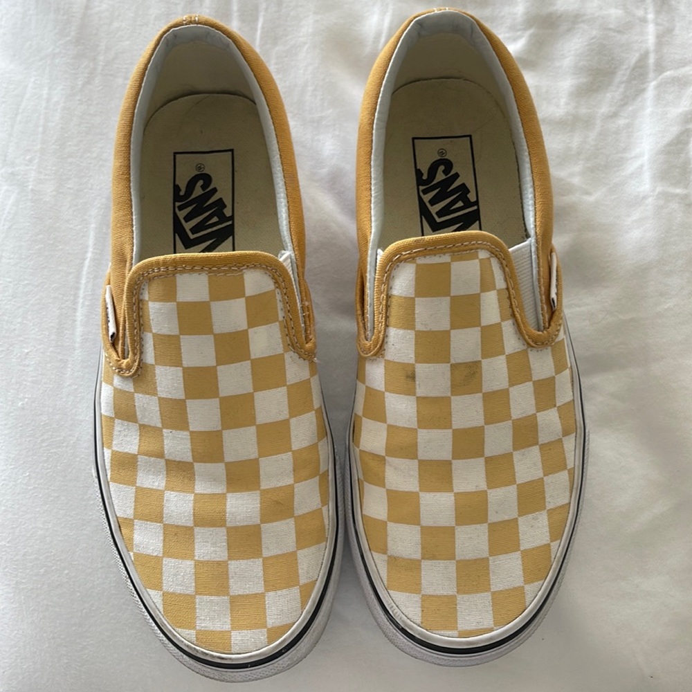 Vans Women's Checkerboard Slip-On Shoes - Yellow and White